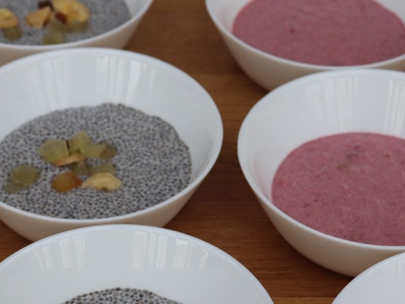 Puding od  zobenih pahuljicama i malinama i puding od chia sjemenki sa sušenim voćem