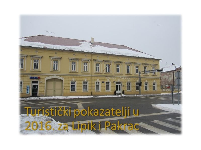 u Hotelu Pakrac kao prenoćištu tijekom 2016. godine registrirano je najviše gostiju i ostvareno najviše noćenja od smještajnih kapaciteta u Lipiku i Pakracu