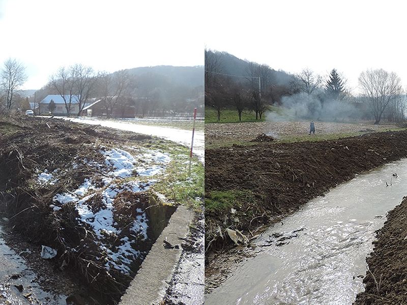 usporedba prije i poslije radova: potok u Kovačevcu